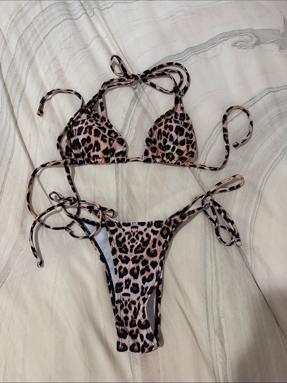 SHEIN Leopard Print Triangle String Bikini - Brown & Black